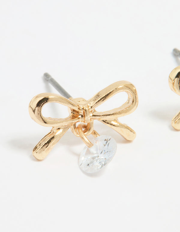 Gold Diamante Bow Stud Earrings
