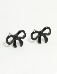 Black Coated Metal Ribbon Bow Stud Earrings - link has visual effect only