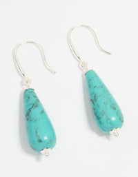 Silver Plated Turquoise Stone Sleek Drop Earrings - link has visual effect only