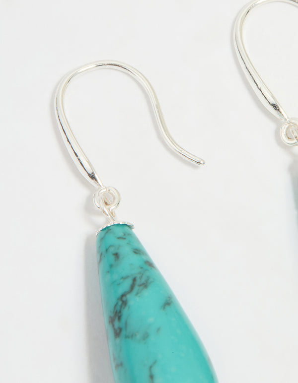 Silver Plated Turquoise Stone Sleek Drop Earrings