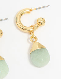 Gold Plated Green Semi Precious Stone Oval Hoop Earrings - link has visual effect only