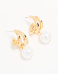 Gold Plated Pearl Textured Hoop Earrings - link has visual effect only