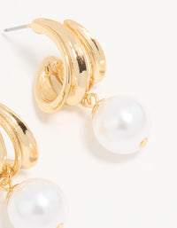 Gold Plated Pearl Textured Hoop Earrings - link has visual effect only