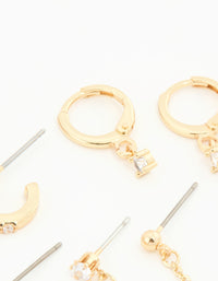 Gold Plated Cubic Zirconia Dainty Chain & Huggie Earrings 4-Pack - link has visual effect only