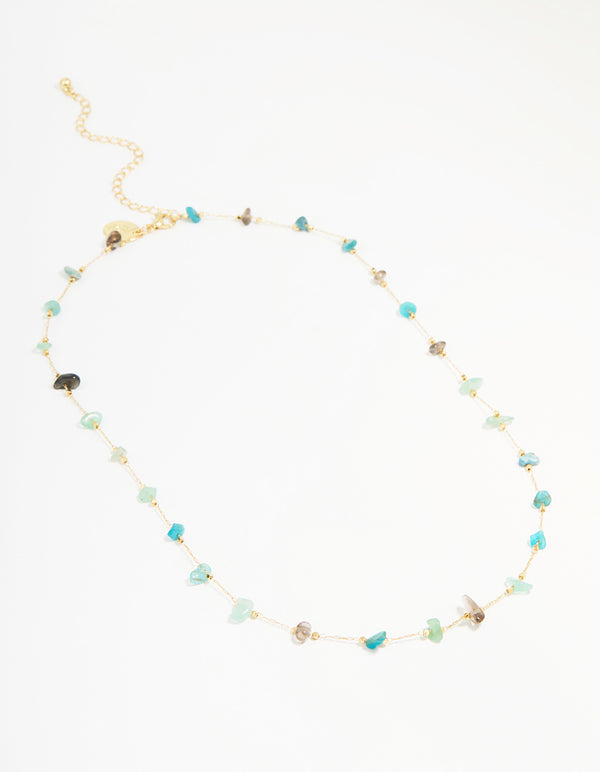 Gold Plated Semi Precious Stones Station Necklace
