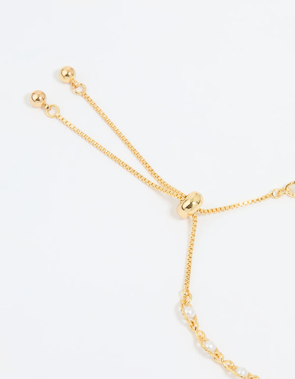 Gold Plated Pearl Twisted Toggle Bracelet