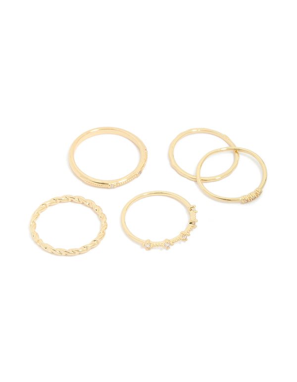 Gold Plated Cubic Zirconia Mixed Detail Rings 5-Pack