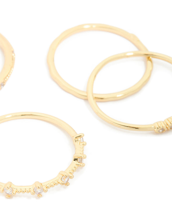 Gold Plated Cubic Zirconia Mixed Detail Rings 5-Pack