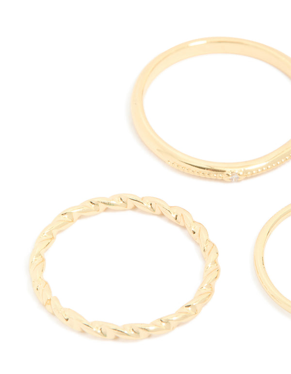 Gold Plated Cubic Zirconia Mixed Detail Rings 5-Pack