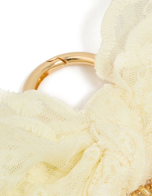 White Fabric Bow Key Chain