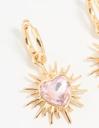 Gold Starburst Heart Huggie Drop Earrings - link has visual effect only
