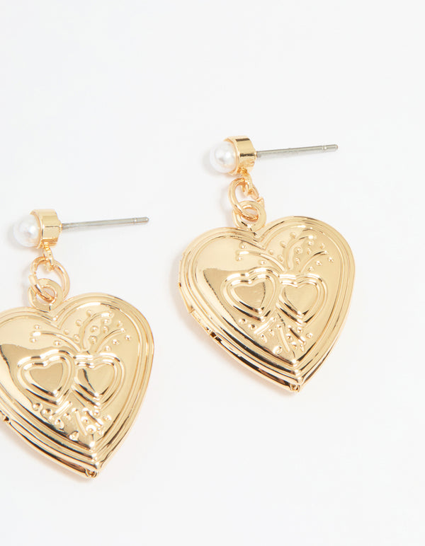 Gold Flower & Heart Locket Earrings 3-Pack