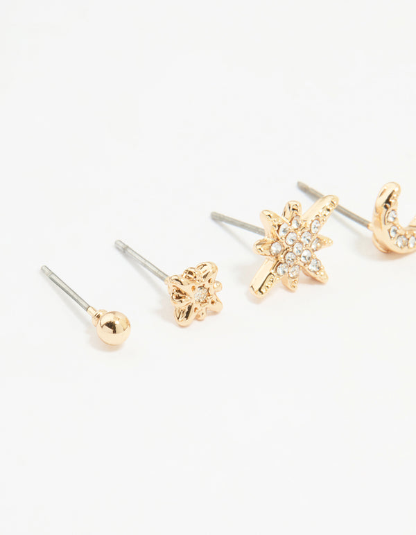 Gold Celestial Stacking Earrings 4-Pack