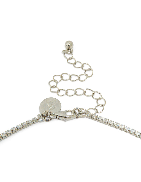 Silver Cubic Zirconia Circle & Tassel Necklace