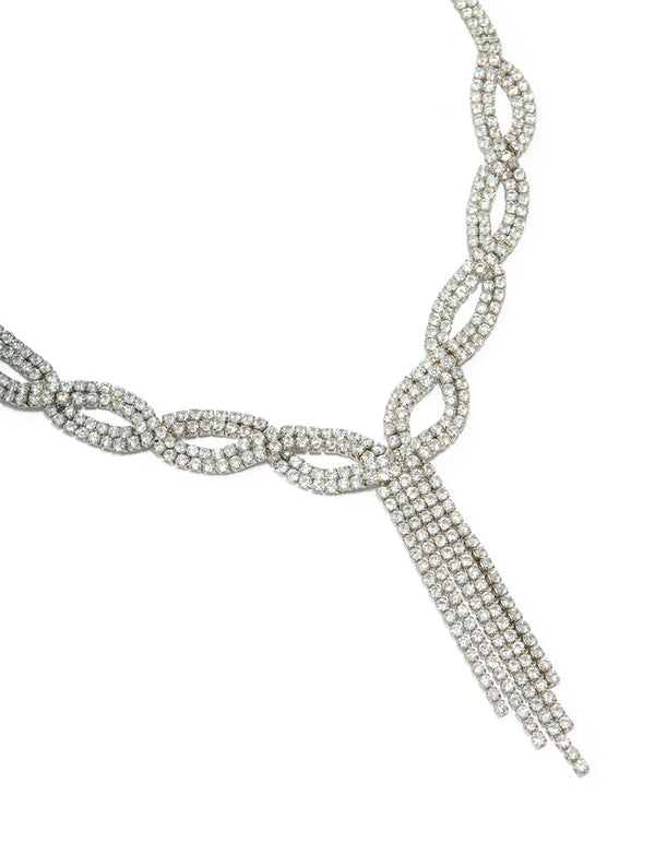Silver Cubic Zirconia Circle & Tassel Necklace