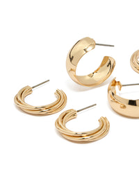 Gold Layered & Chubby Hoop Earrings 3-Pack - link has visual effect only