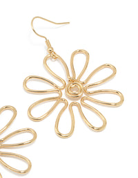 Gold Open Flower Drop Earrings - link has visual effect only