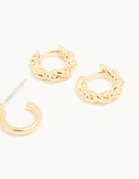 Gold Plated Brass Cubic Zirconia Small Stud & Huggie Earrings 3-Pack - link has visual effect only