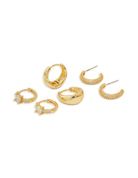Gold Plated Brass Cubic Zirconia Huggie Earrings 3-Pack - link has visual effect only