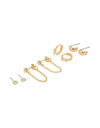 Gold Plated Brass Cubic Zirconia Oval Chain & Huggie Earrings 4-Pack - link has visual effect only