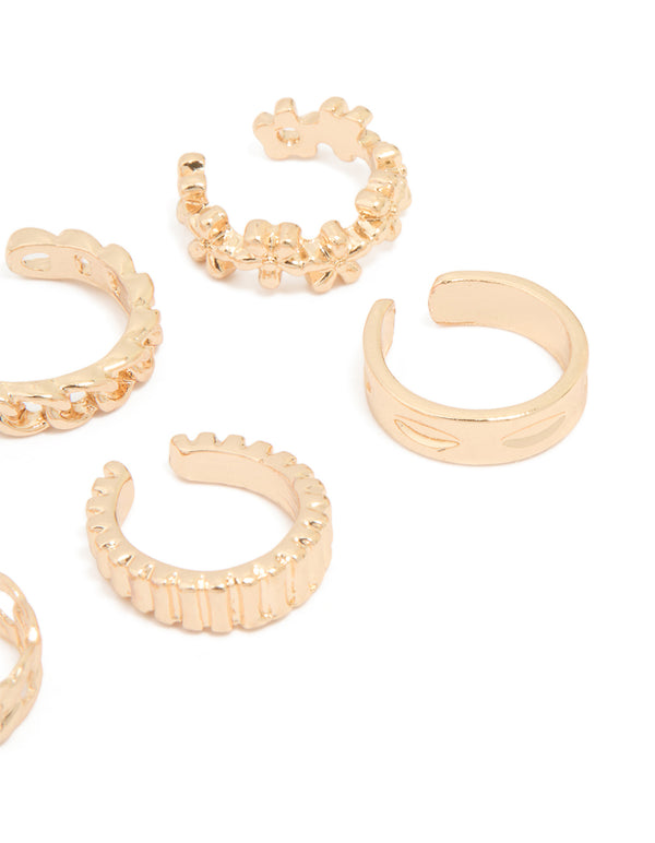 Gold Plated Thin Mixed Ear Cuffs 8-Pack