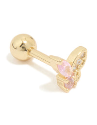 Gold Plated Surgical Steel Cubic Zirconia Butterfly Barbell - link has visual effect only