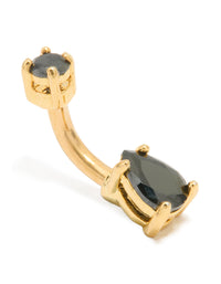 Gold Plated Surgical Steel Black Cubic Zirconia Belly Bar - link has visual effect only