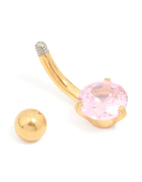 Gold Plated Surgical Steel Pink Cubic Zirconia Belly Bar - link has visual effect only