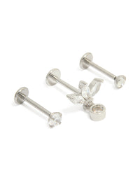 Surgical Steel Cubic Zirconia Drop Threadless Flat Back Studs 3-Pack - link has visual effect only