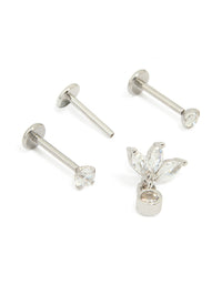 Surgical Steel Cubic Zirconia Drop Threadless Flat Back Studs 3-Pack - link has visual effect only