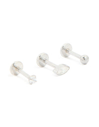 Surgical Steel Cubic Zirconia Flat Back Studs 3-Pack - link has visual effect only