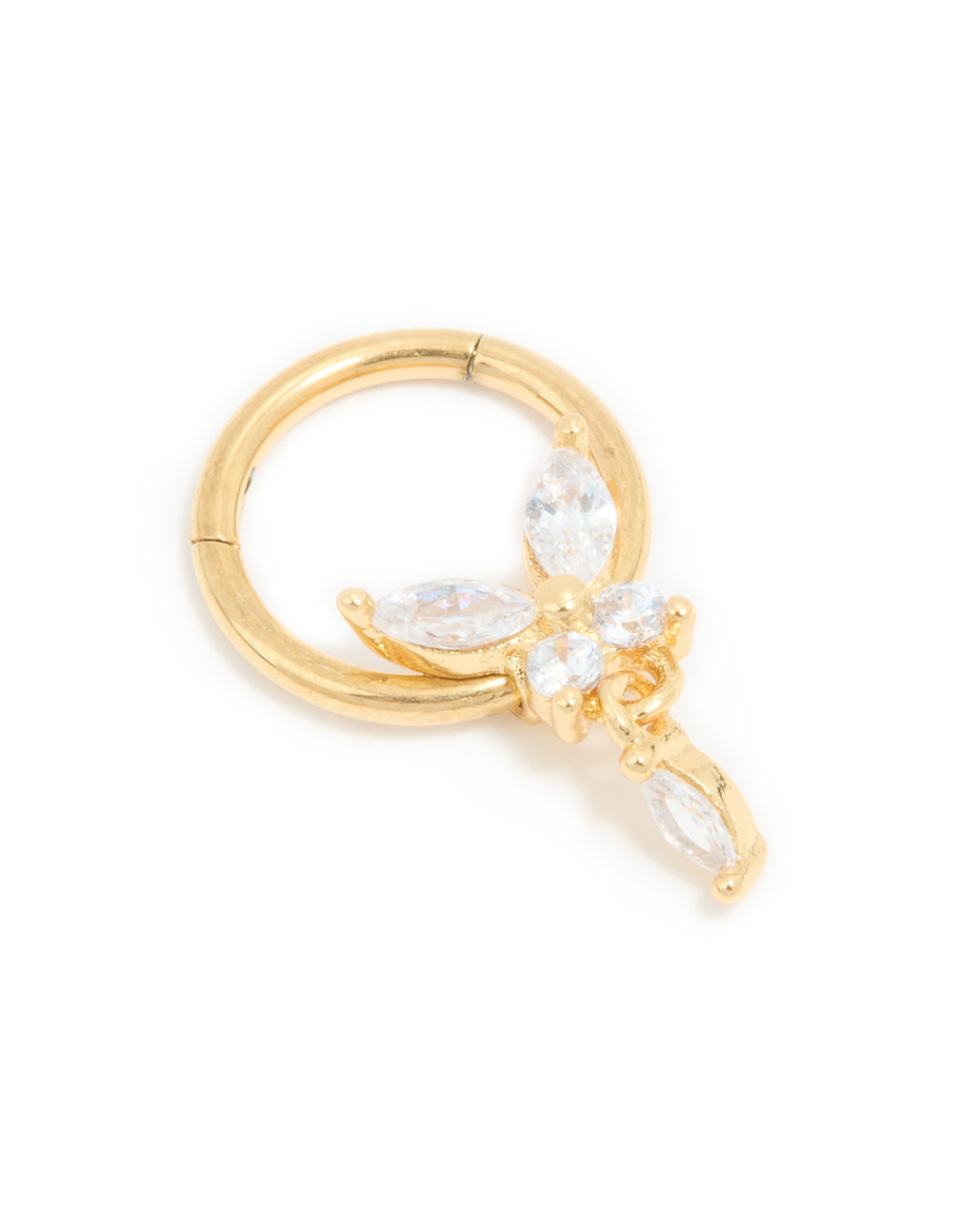 Gold Plated Surgical Steel Cubic Zirconia Marquise Drop Clicker Ring