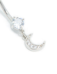 Surgical Steel Cubic Zirconia Moon Drop Belly Bar - link has visual effect only