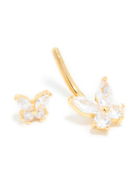 Gold Plated Surgical Steel Cubic Zirconia Double Butterfly Belly Bar - link has visual effect only