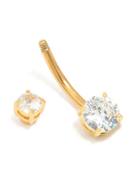 Gold Plated Titanium Cubic Zirconia Mini & Medium Belly Bar - link has visual effect only