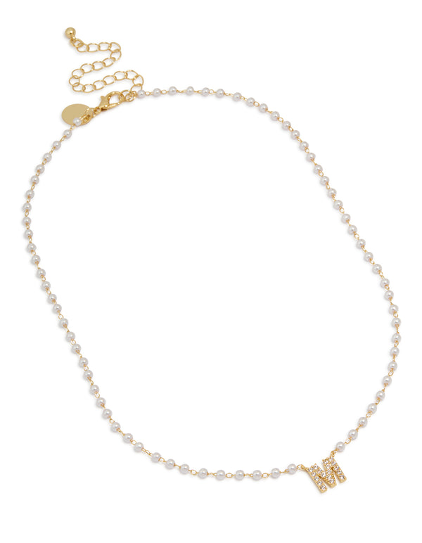 Gold Plated Pearl Letter M Necklace