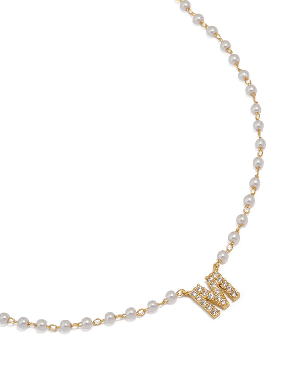 Gold Plated Pearl Letter M Necklace