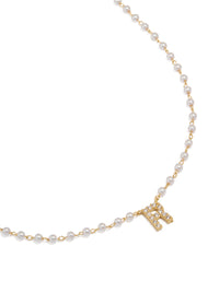 Gold Plated Pearl Letter R Necklace - link has visual effect only