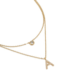 Gold Plated Cubic Zirconia Bezel Letter A Layered Necklace - link has visual effect only