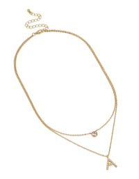 Gold Plated Cubic Zirconia Bezel Letter A Layered Necklace - link has visual effect only
