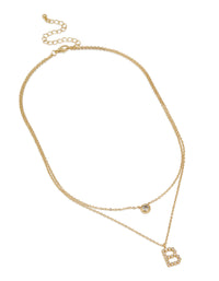Gold Plated Cubic Zirconia Bezel Letter B Layered Necklace - link has visual effect only