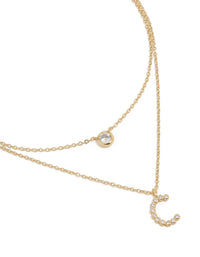 Gold Plated Cubic Zirconia Bezel Letter C Layered Necklace - link has visual effect only