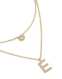 Gold Plated Cubic Zirconia Bezel Letter E Layered Necklace - link has visual effect only