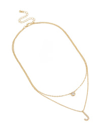 Gold Plated Cubic Zirconia Bezel Letter J Layered Necklace - link has visual effect only