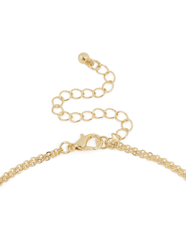 Gold Plated Cubic Zirconia Bezel Letter J Layered Necklace