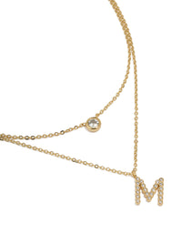 Gold Plated Cubic Zirconia Bezel Letter M Layered Necklace - link has visual effect only