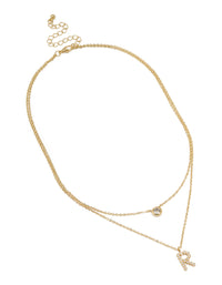 Gold Plated Cubic Zirconia Bezel Letter R Layered Necklace - link has visual effect only