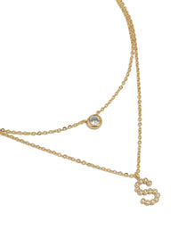 Gold Plated Cubic Zirconia Bezel Letter S Layered Necklace - link has visual effect only