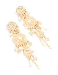 Gold Textured Pearl Dangle Drop Earrings - link has visual effect only