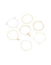 Gold Beaded Pearl Beachy Bracelets 7-Pack - link has visual effect only